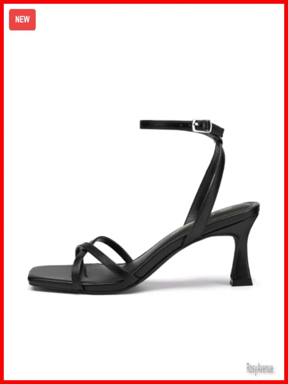 Square Open Toe Kitten Heeled Sandals Ankle Strap Dress Heels